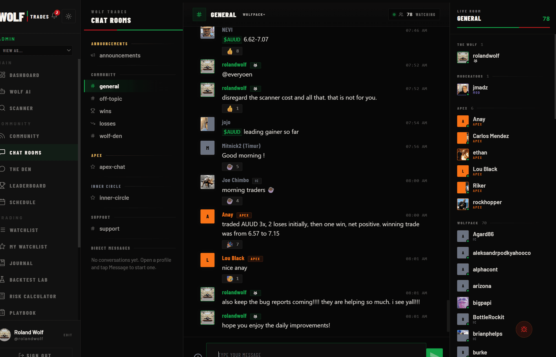 Wolf Trades live chat rooms