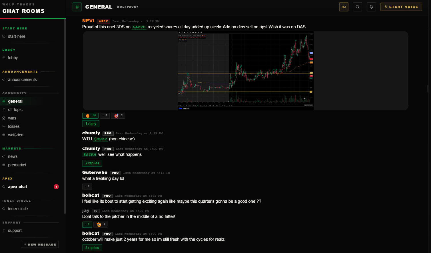 The room: chat with real posts + role badges (keep genuine names/faces you're cleared to show). Landscape, full app window.