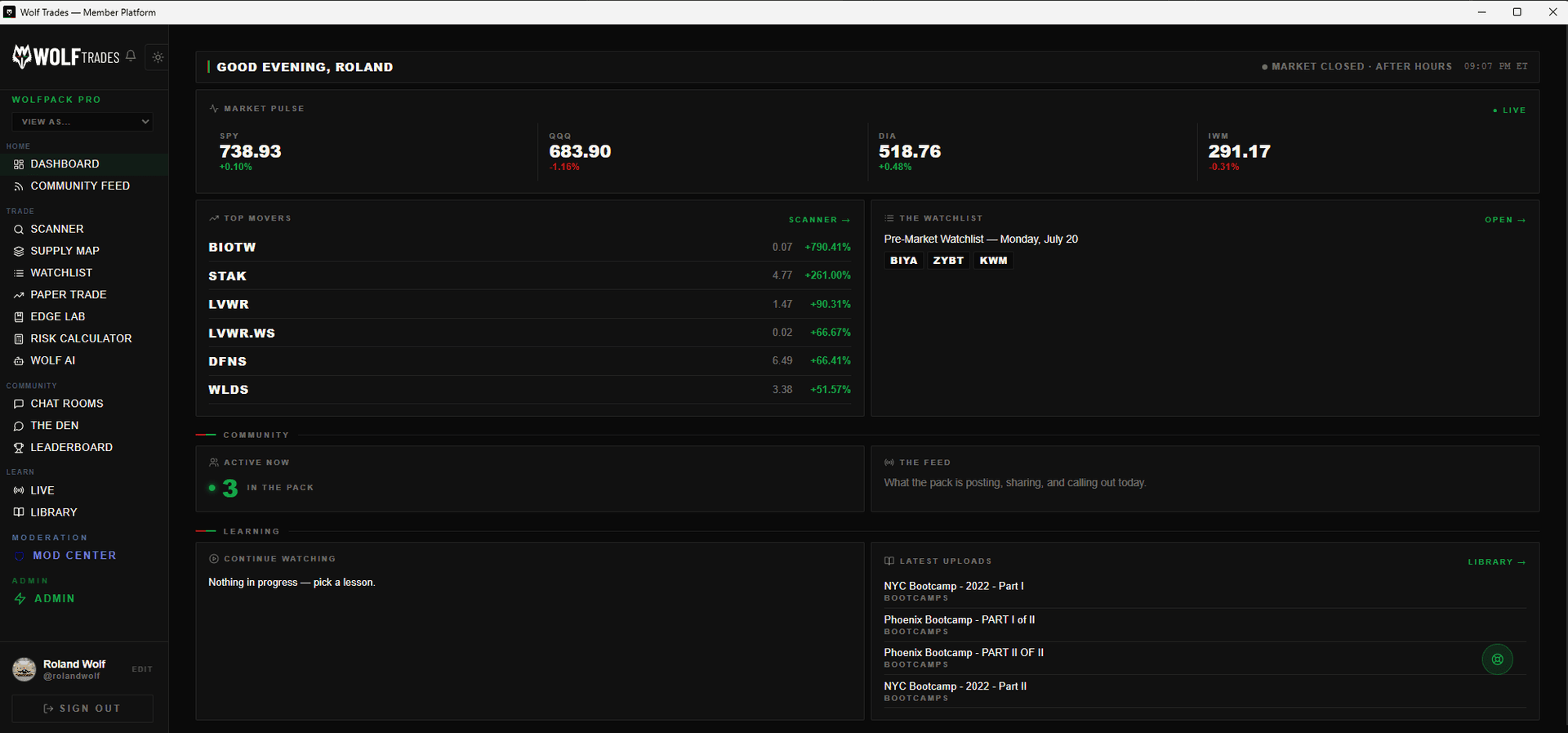 The desktop app dashboard.