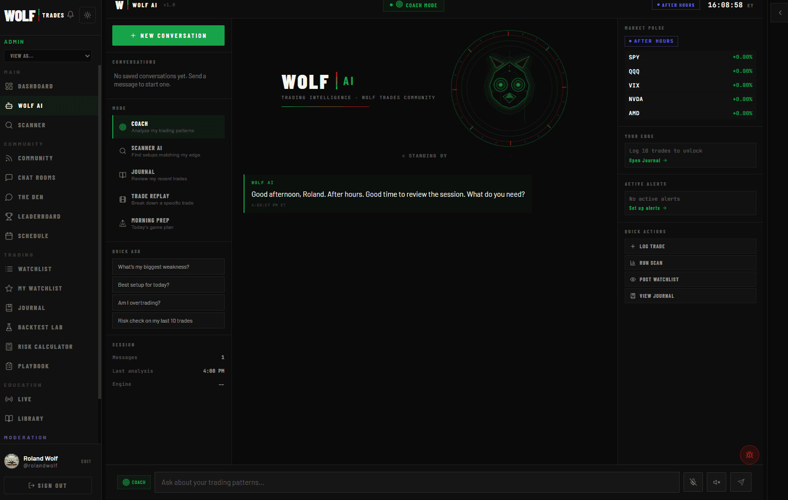 Wolf AI Coach interface